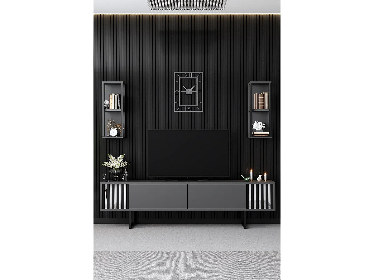 Conjunto de Mobiliário de Sala de Estar Chrome Line - Antracite e Preto