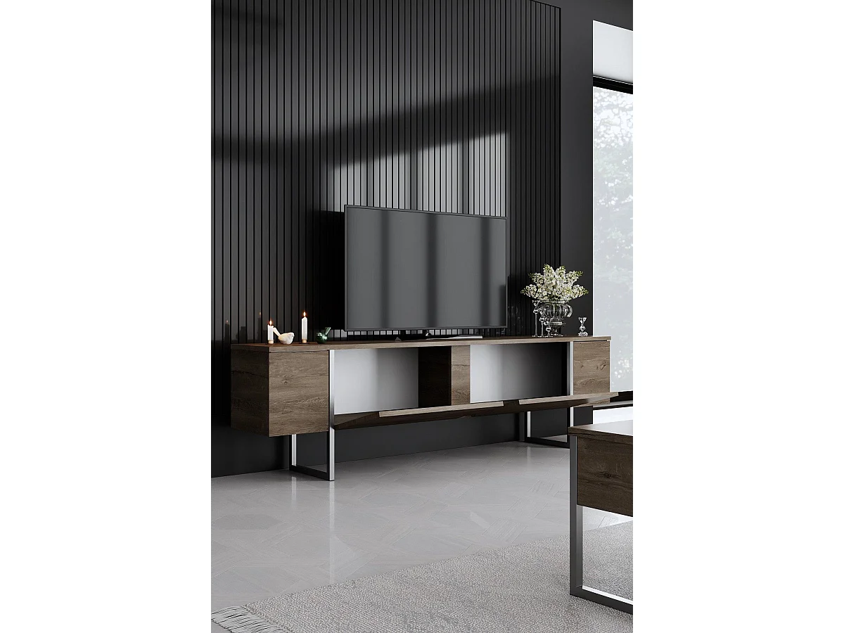 Mobile TV – 180 x 30 x 50 cm – Noce e Argento – Pannello truciolare rivestito in melaminico