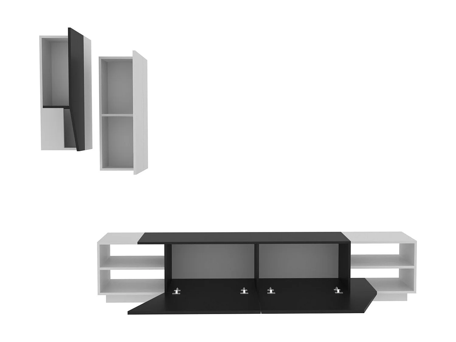 Moderner TV-Ständer mit Wandregalen – 240 x 47 x 37,5 cm – Schwarz und Weiß – Melamin