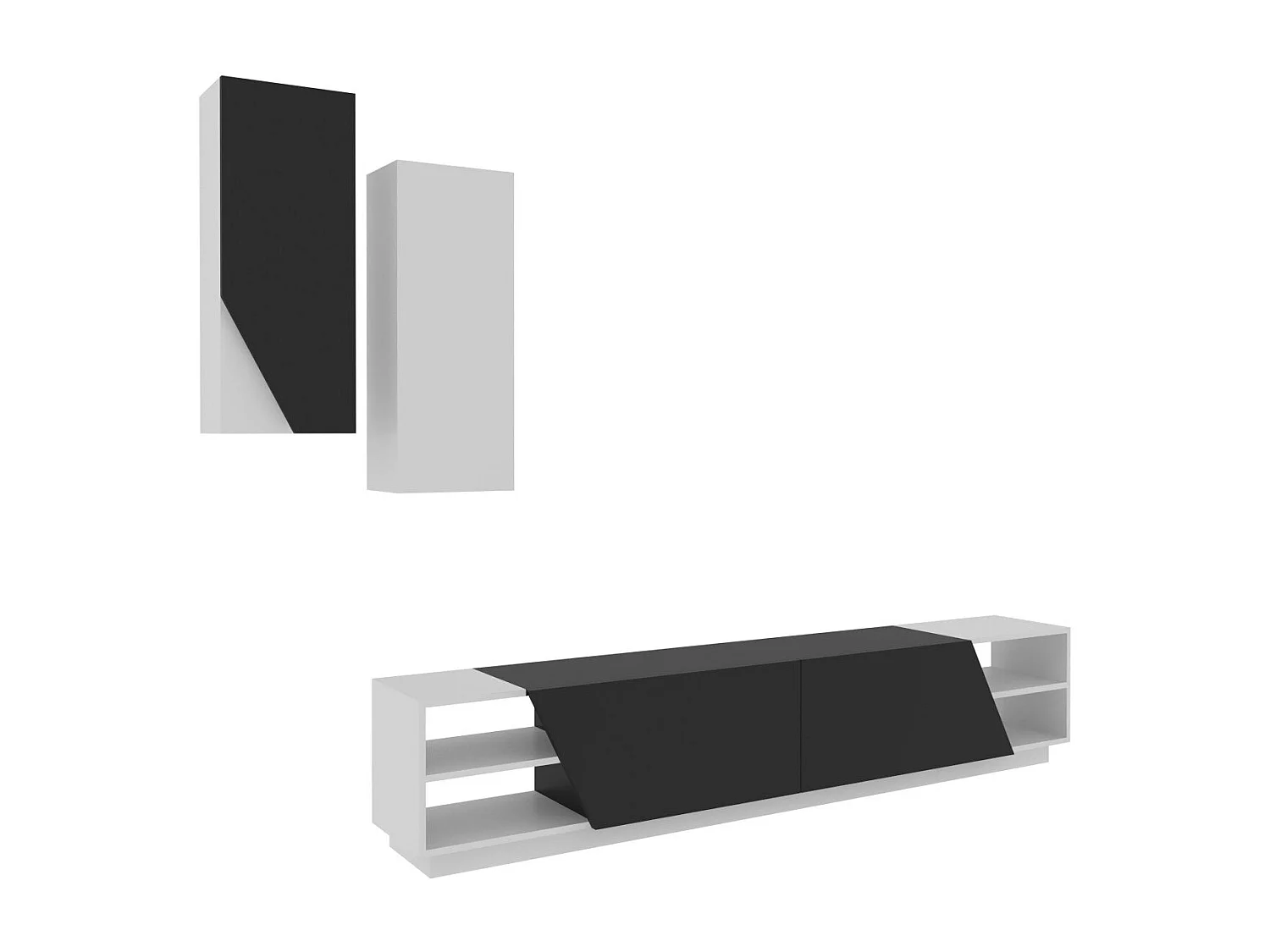 Moderner TV-Ständer mit Wandregalen – 240 x 47 x 37,5 cm – Schwarz und Weiß – Melamin