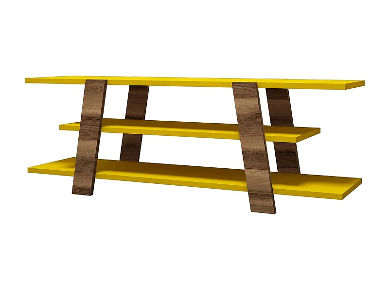 Mesa de TV Boémia - Nogueira e Amarelo para Sala de Estar Elegante
