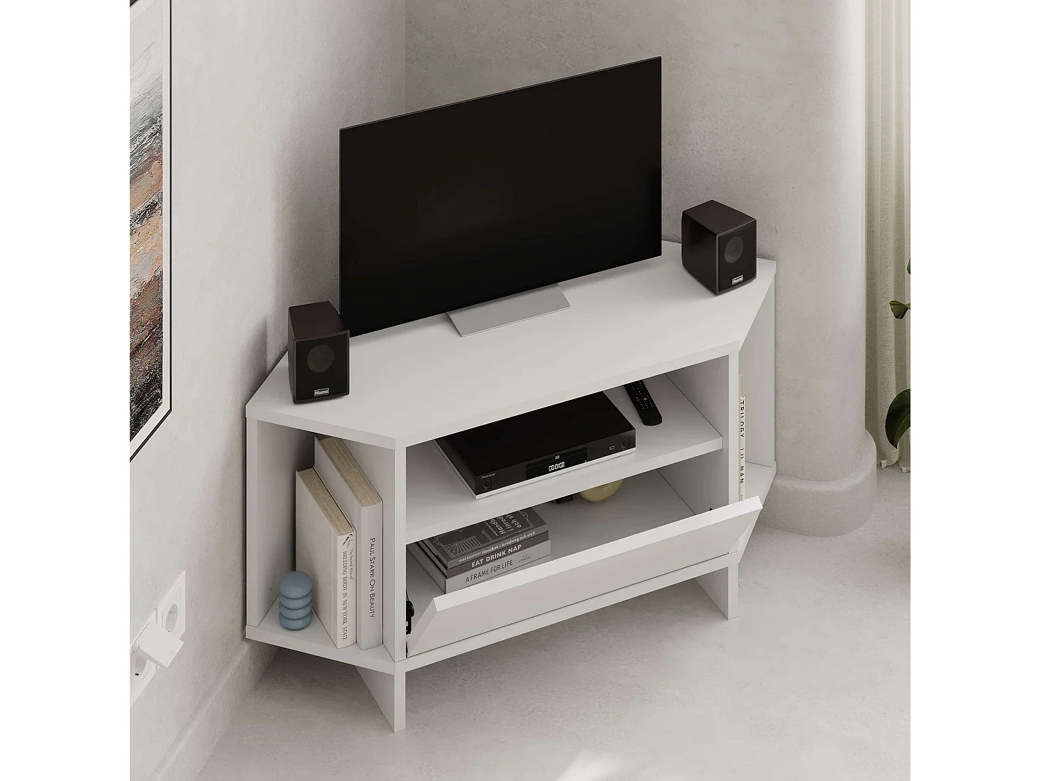 Mesa de TV Moderna "Viva" em Branco - 95,7 x 45 x 35,4 cm para Sala de Estar Elegante