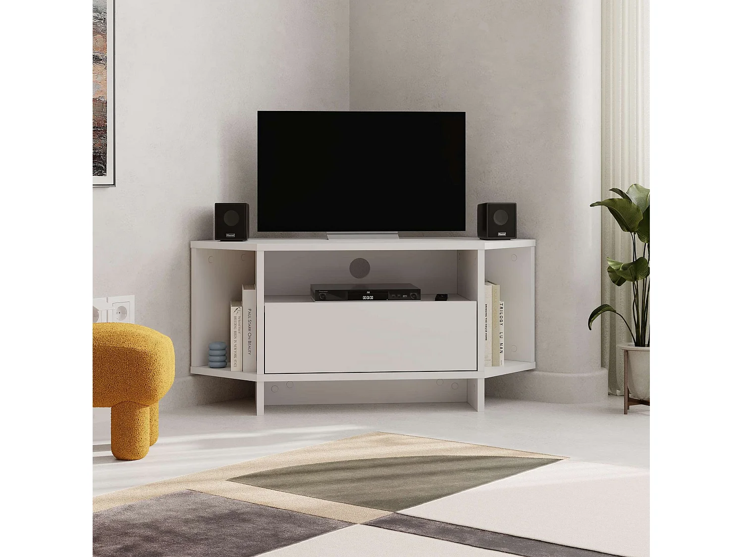 Mesa de TV Moderna "Viva" em Branco - 95,7 x 45 x 35,4 cm para Sala de Estar Elegante