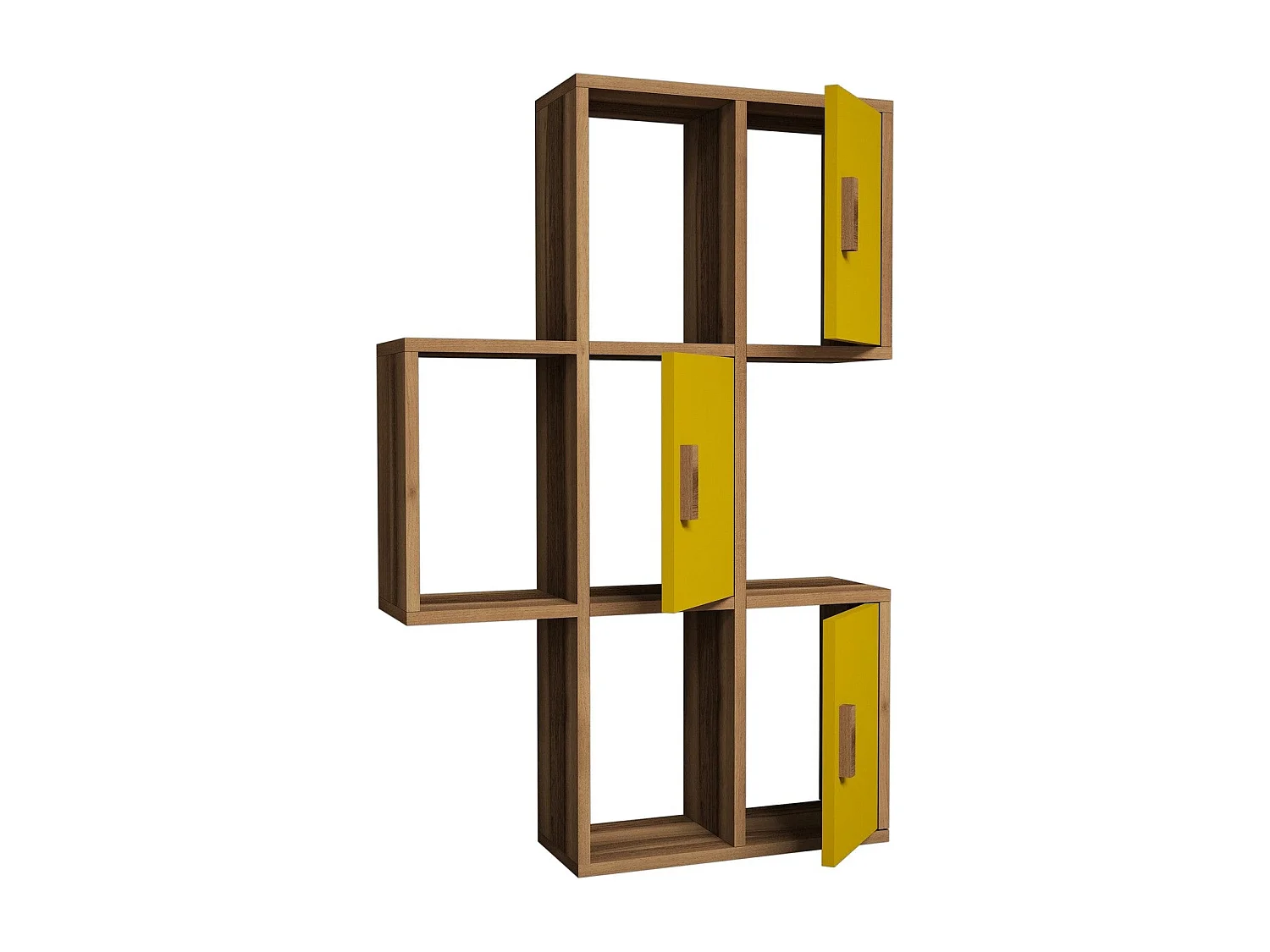 Estante de pared – 50 x 112,6 x 20 cm – Nogal y amarillo – Tablero de partículas recubierto de melamina