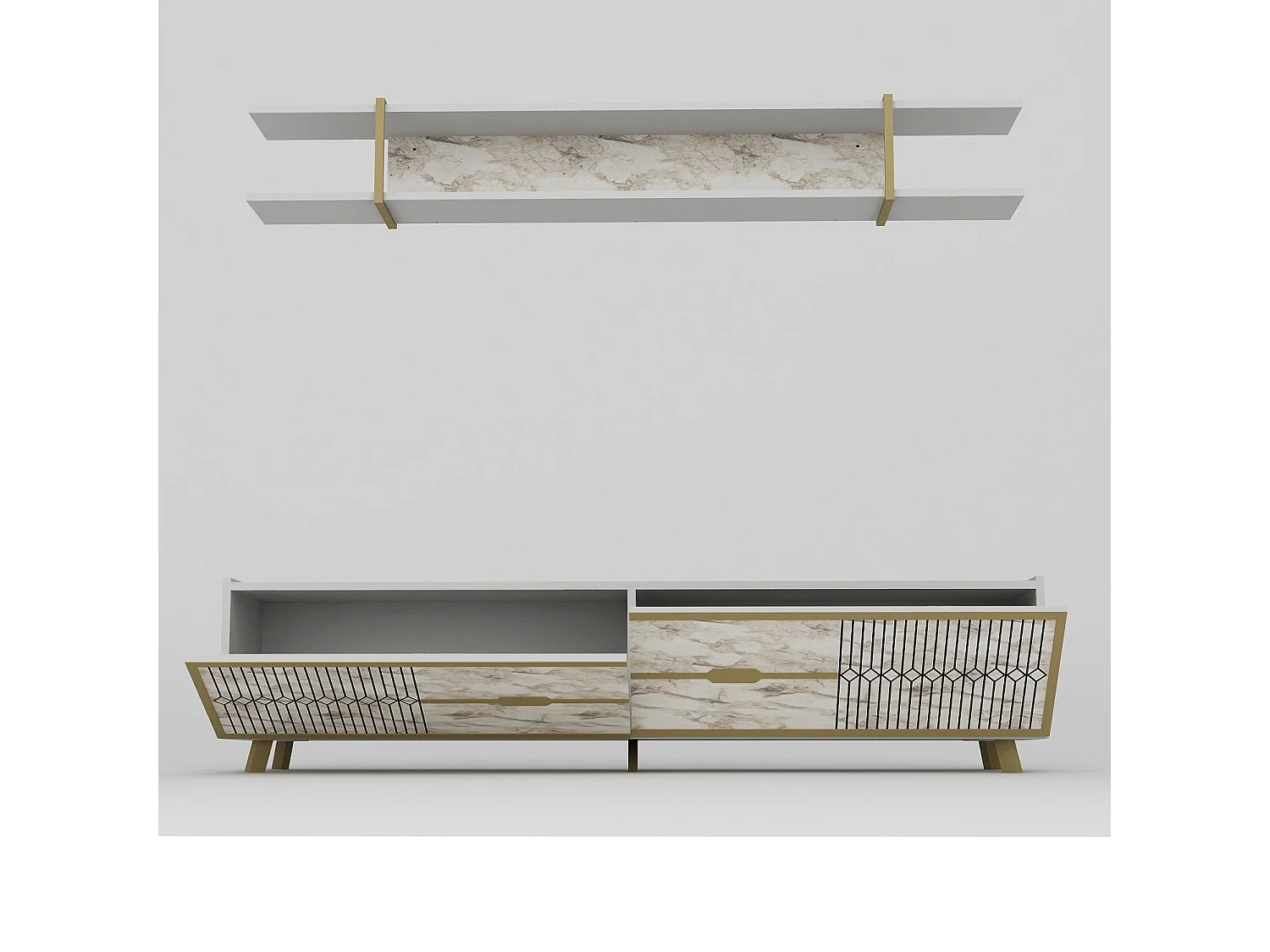 Moderner TV-Ständer – 180 cm – weiß – Spanplatte mit Melaminbeschichtung