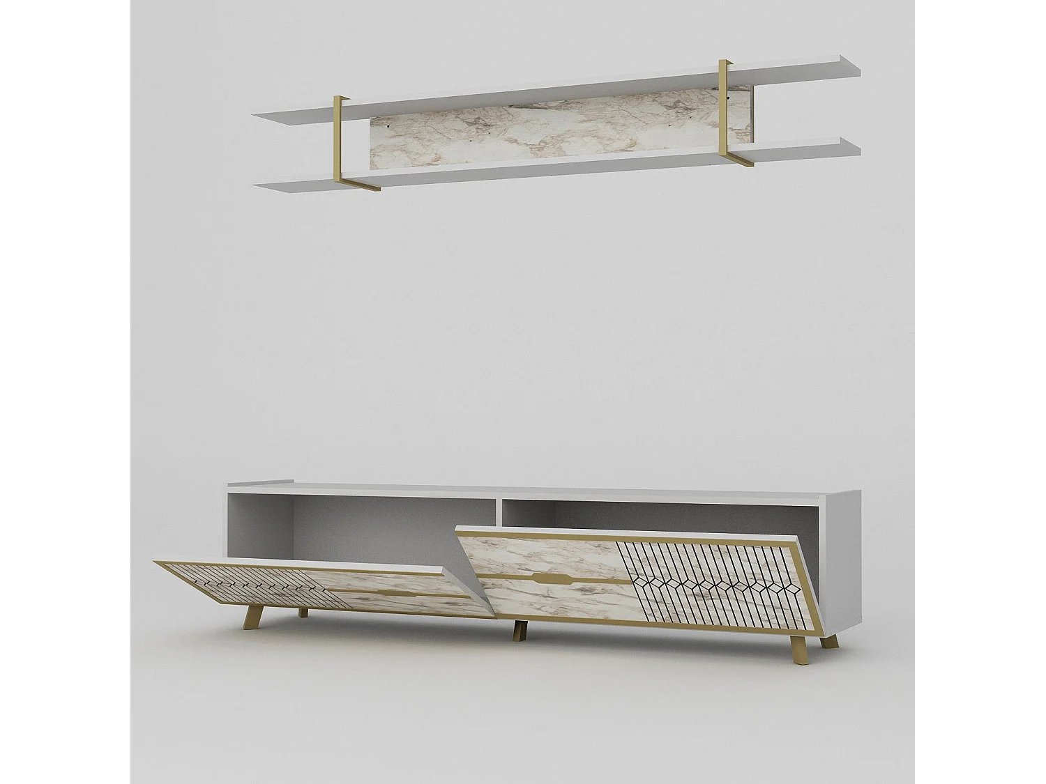 Moderner TV-Ständer – 180 cm – weiß – Spanplatte mit Melaminbeschichtung