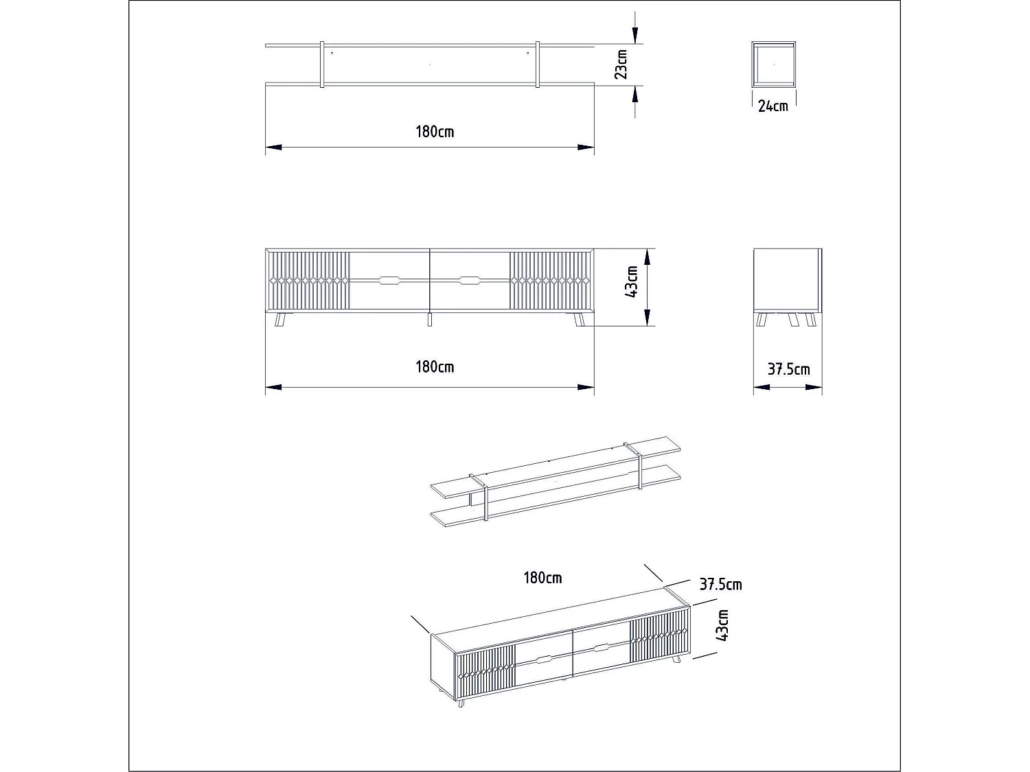 Moderner TV-Ständer – 180 cm – weiß – Spanplatte mit Melaminbeschichtung