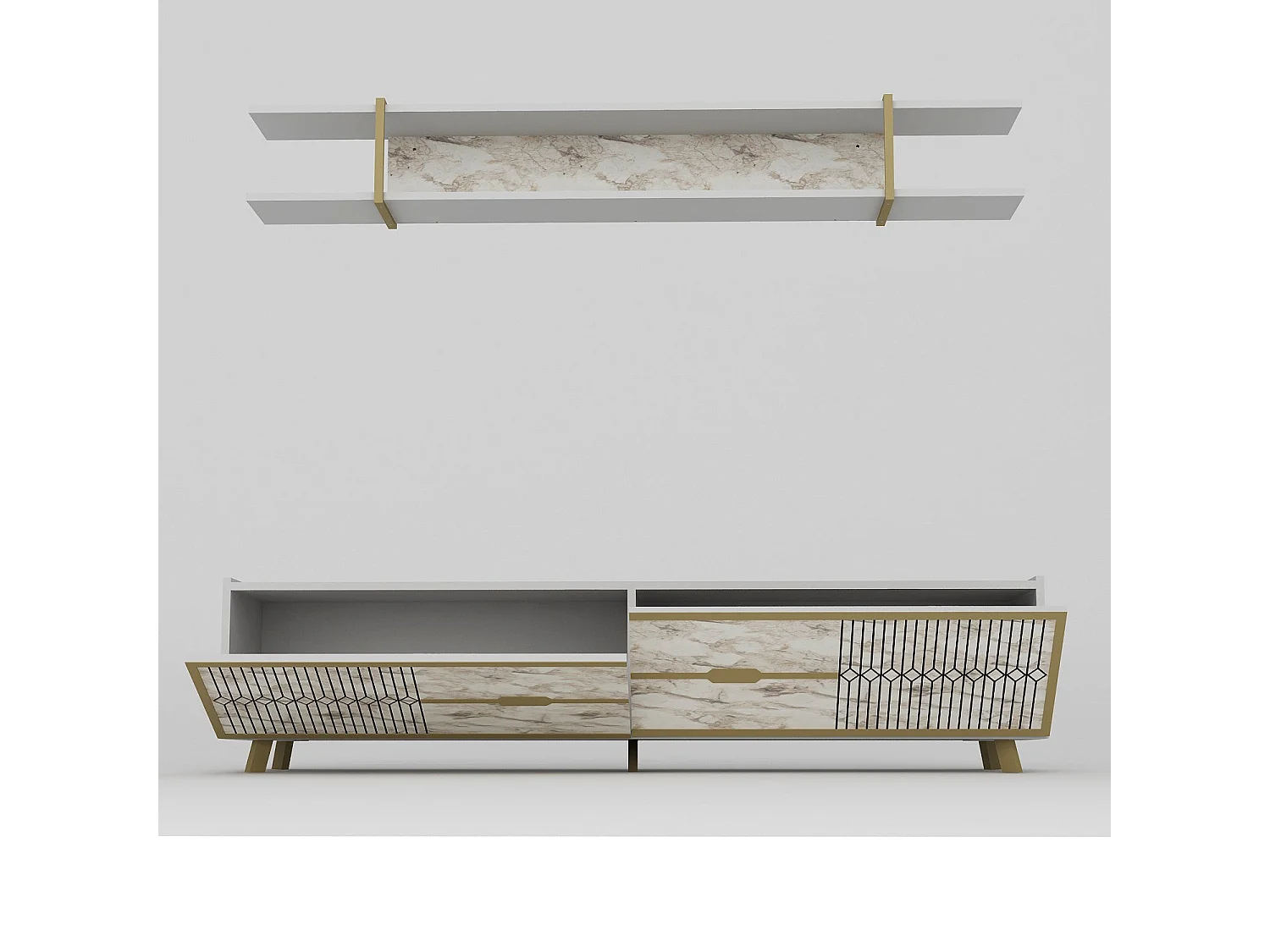 Moderner TV-Ständer – 180 cm – weiß – Spanplatte mit Melaminbeschichtung