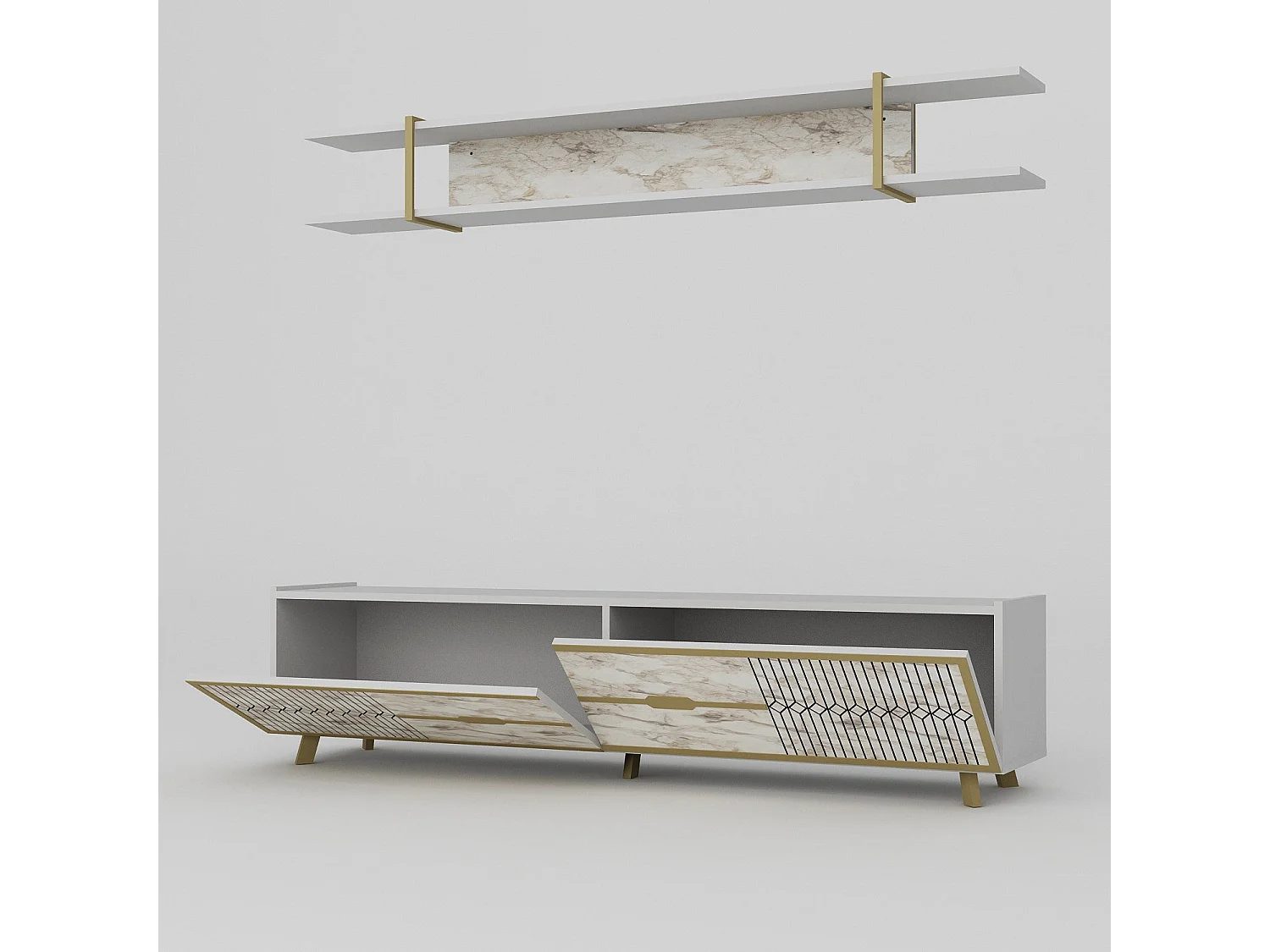 Moderner TV-Ständer – 180 cm – weiß – Spanplatte mit Melaminbeschichtung