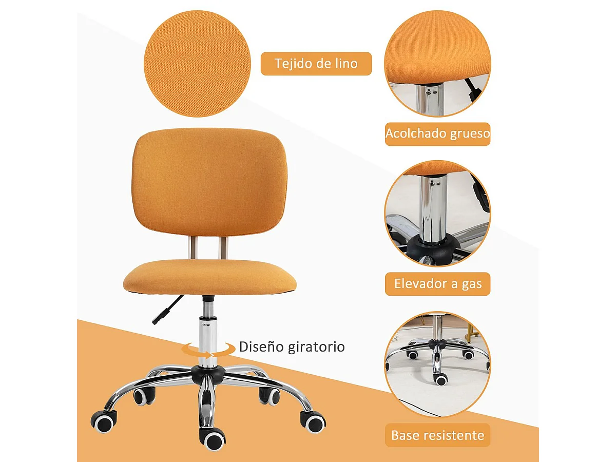 Silla de oficina naranja 48x53x90 cm Vinsetto