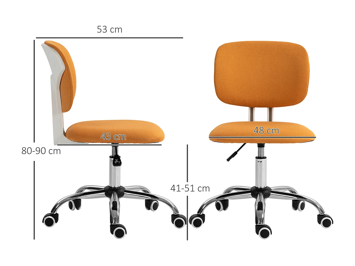 Silla de oficina naranja 48x53x90 cm Vinsetto