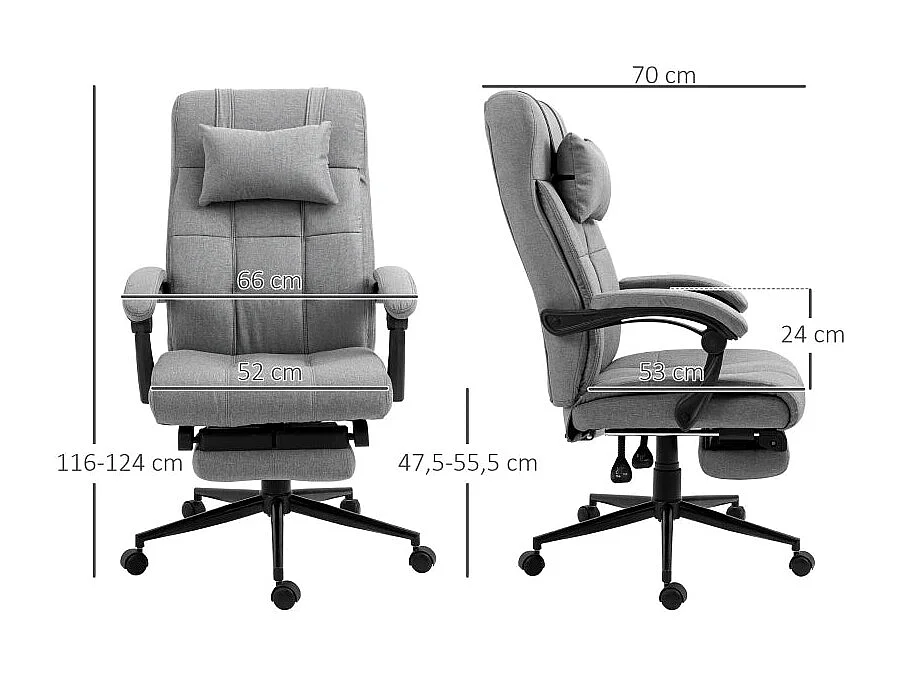 Silla de oficina gris 66x76x124 cm Vinsetto