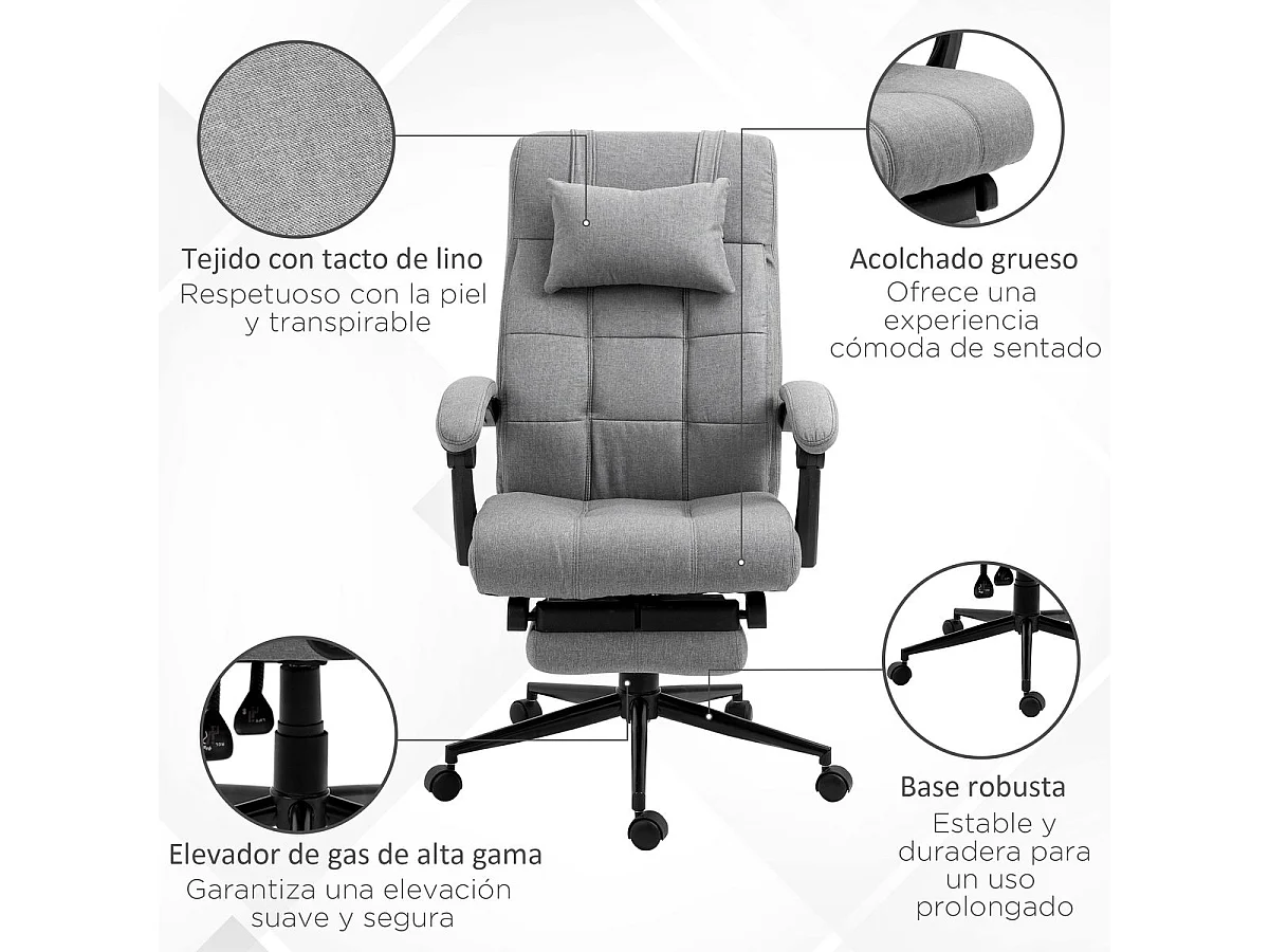 Silla de oficina gris 66x76x124 cm Vinsetto