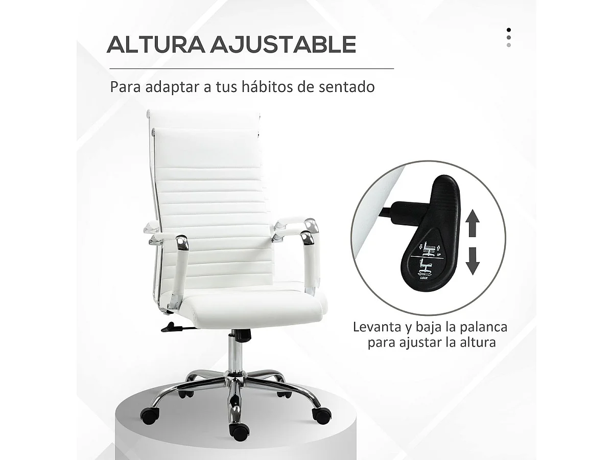 Chaise de bureau ergonomique – 54 x 62 x 104-114 cm – Blanc – Similicuir