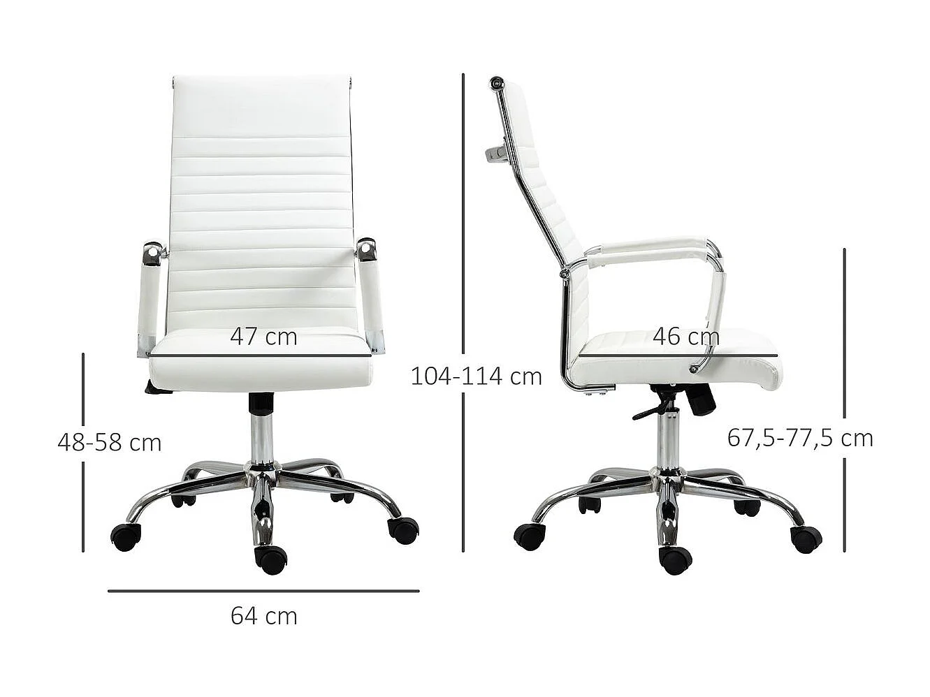 Chaise de bureau ergonomique – 54 x 62 x 104-114 cm – Blanc – Similicuir
