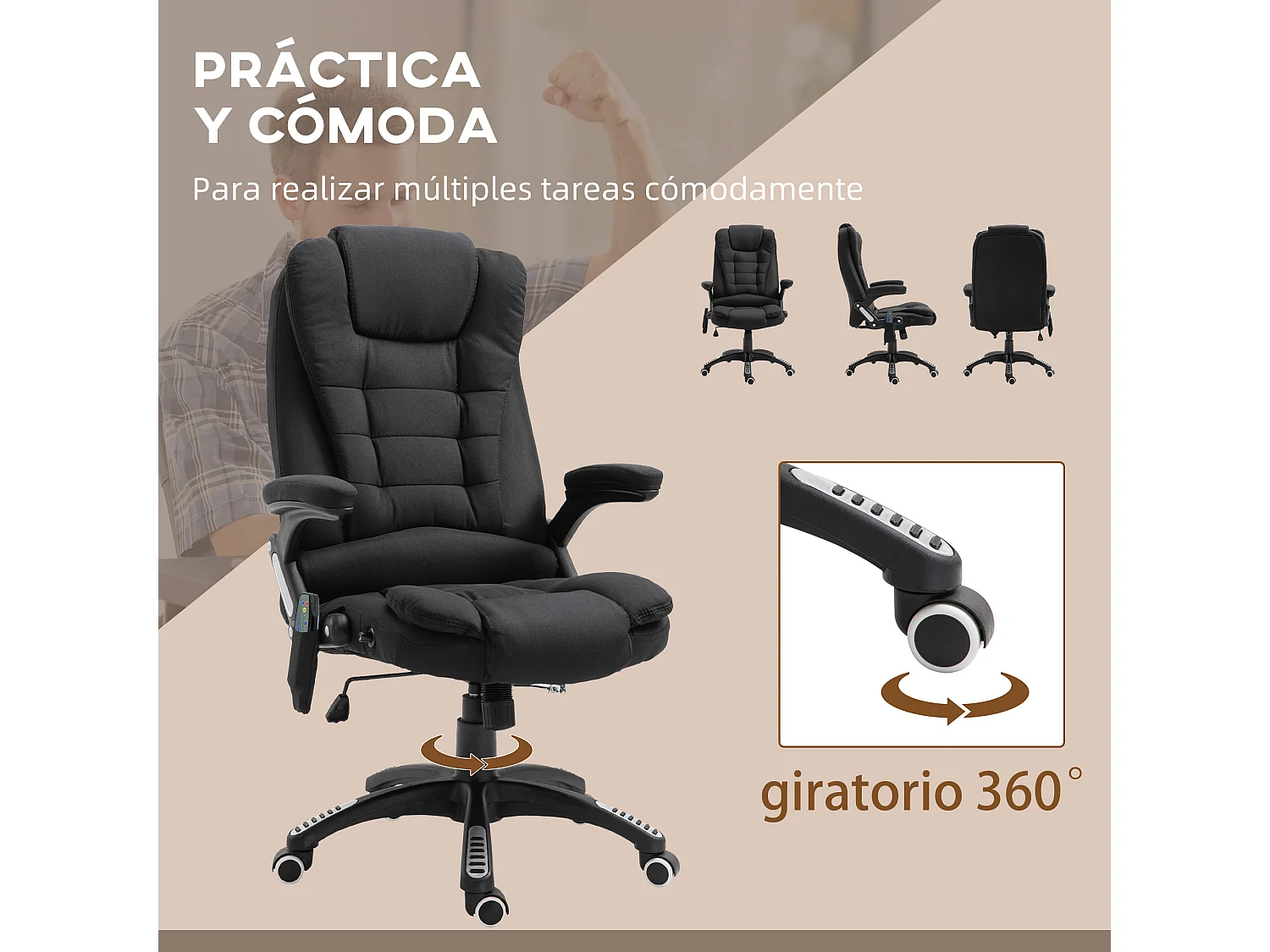 Cadeira de Escritório Urnit Reclinável com Massagem e Aquecimento - Conforto Moderno em Preto
