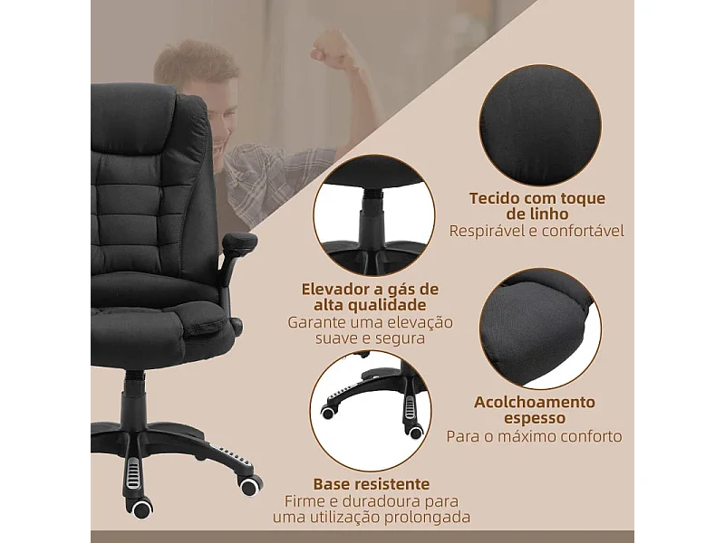 Cadeira de Escritório Urnit Reclinável com Massagem e Aquecimento - Conforto Moderno em Preto