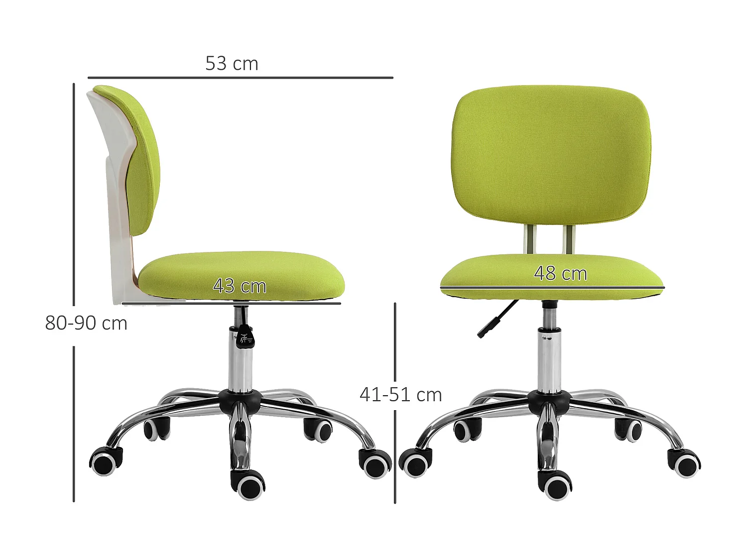 Silla de oficina verde 48x53x90 cm Vinsetto