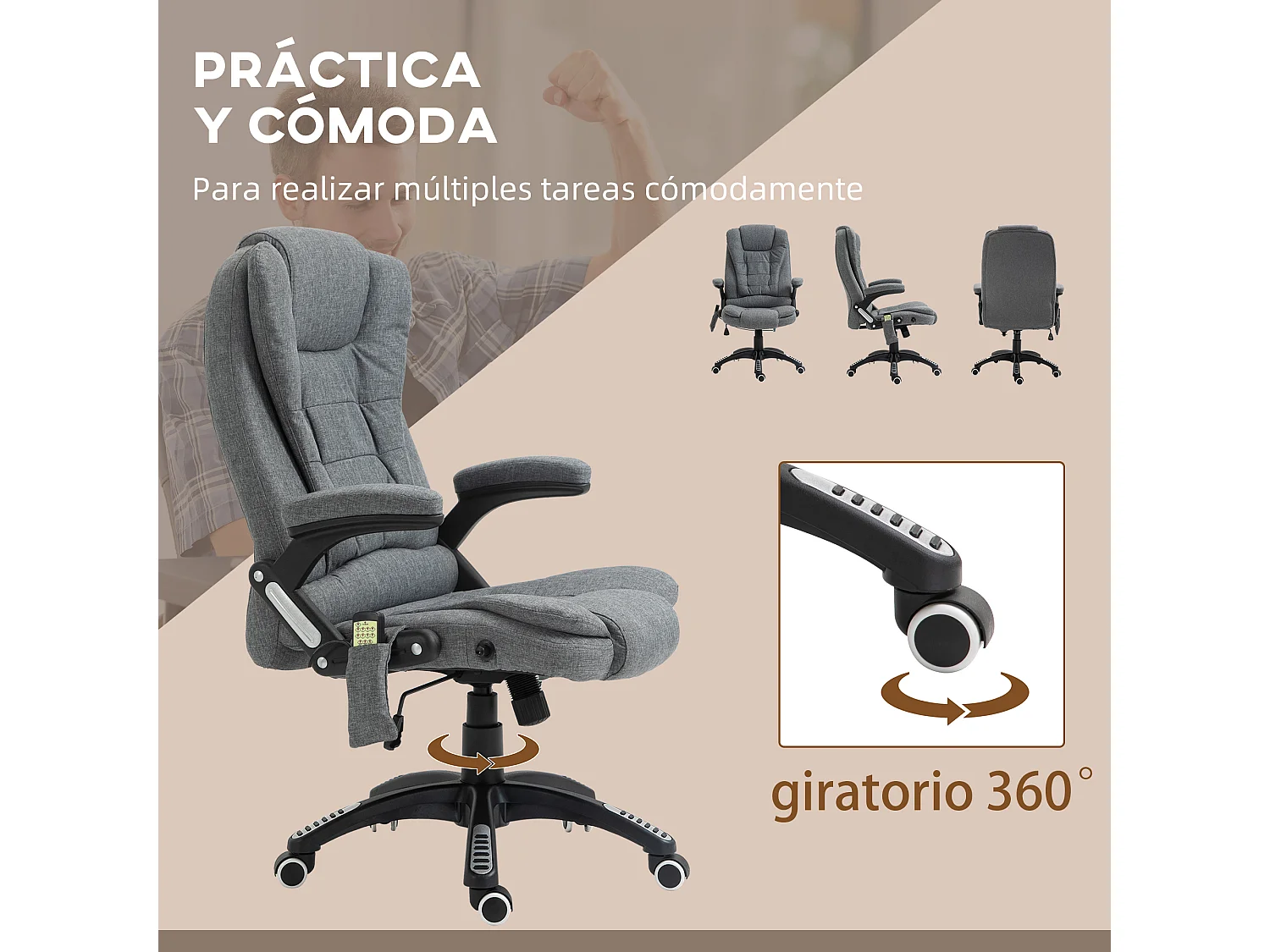 Silla de masaje gris 68x72x120 cm Vinsetto