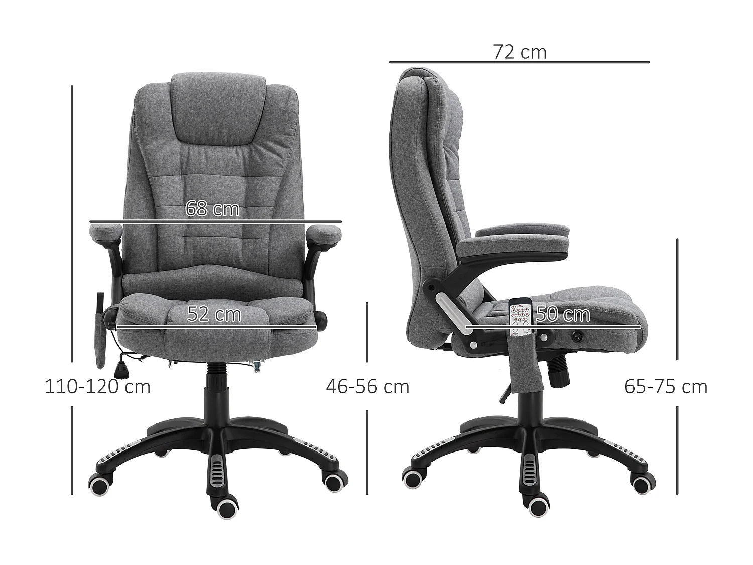 Silla de masaje gris 68x72x120 cm Vinsetto