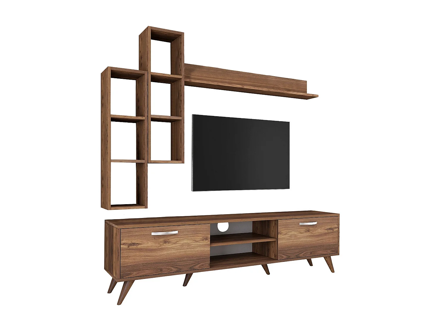 Mueble de TV moderno – 180 cm de ancho – color nogal – material de melamina