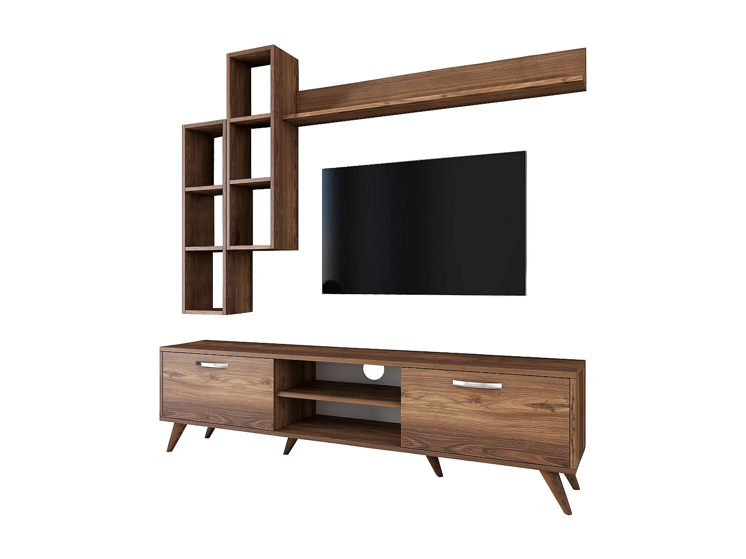 Mueble de TV moderno – 180 cm de ancho – color nogal – material de melamina
