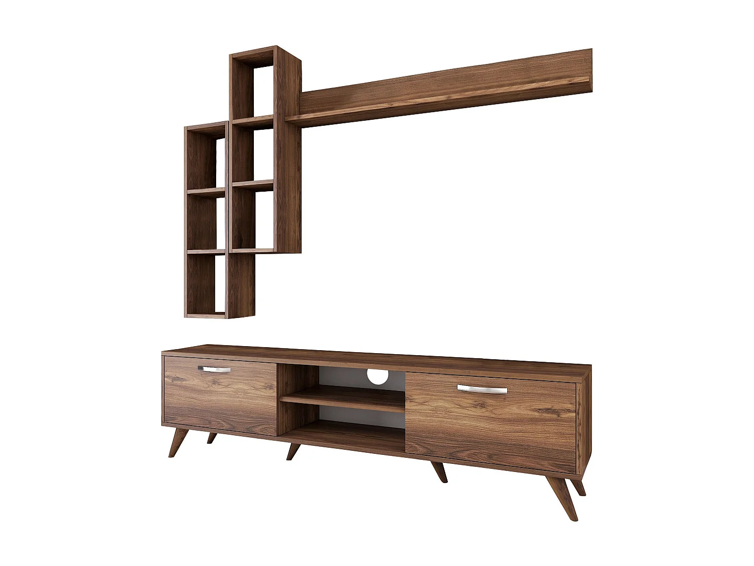 Mueble de TV moderno – 180 cm de ancho – color nogal – material de melamina