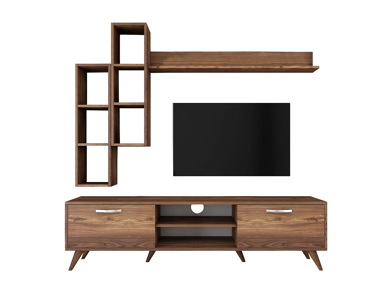 Meuble TV moderne – 180 cm de large – couleur noyer – matériau mélaminé