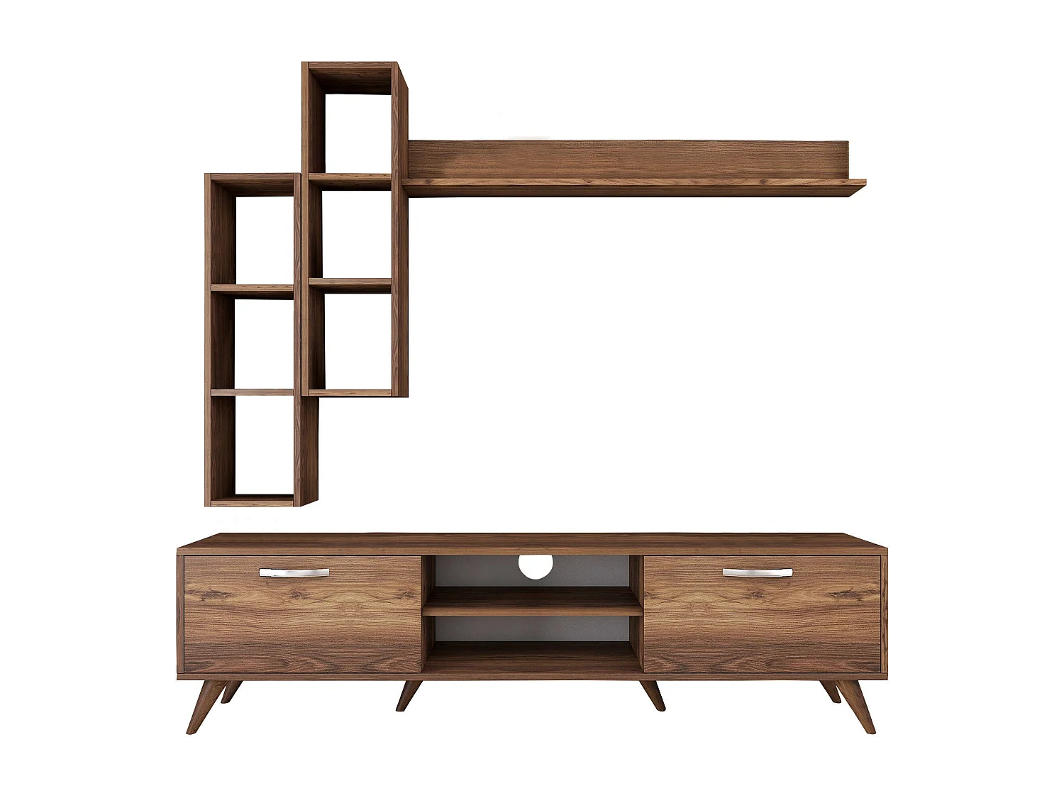Mueble de TV moderno – 180 cm de ancho – color nogal – material de melamina