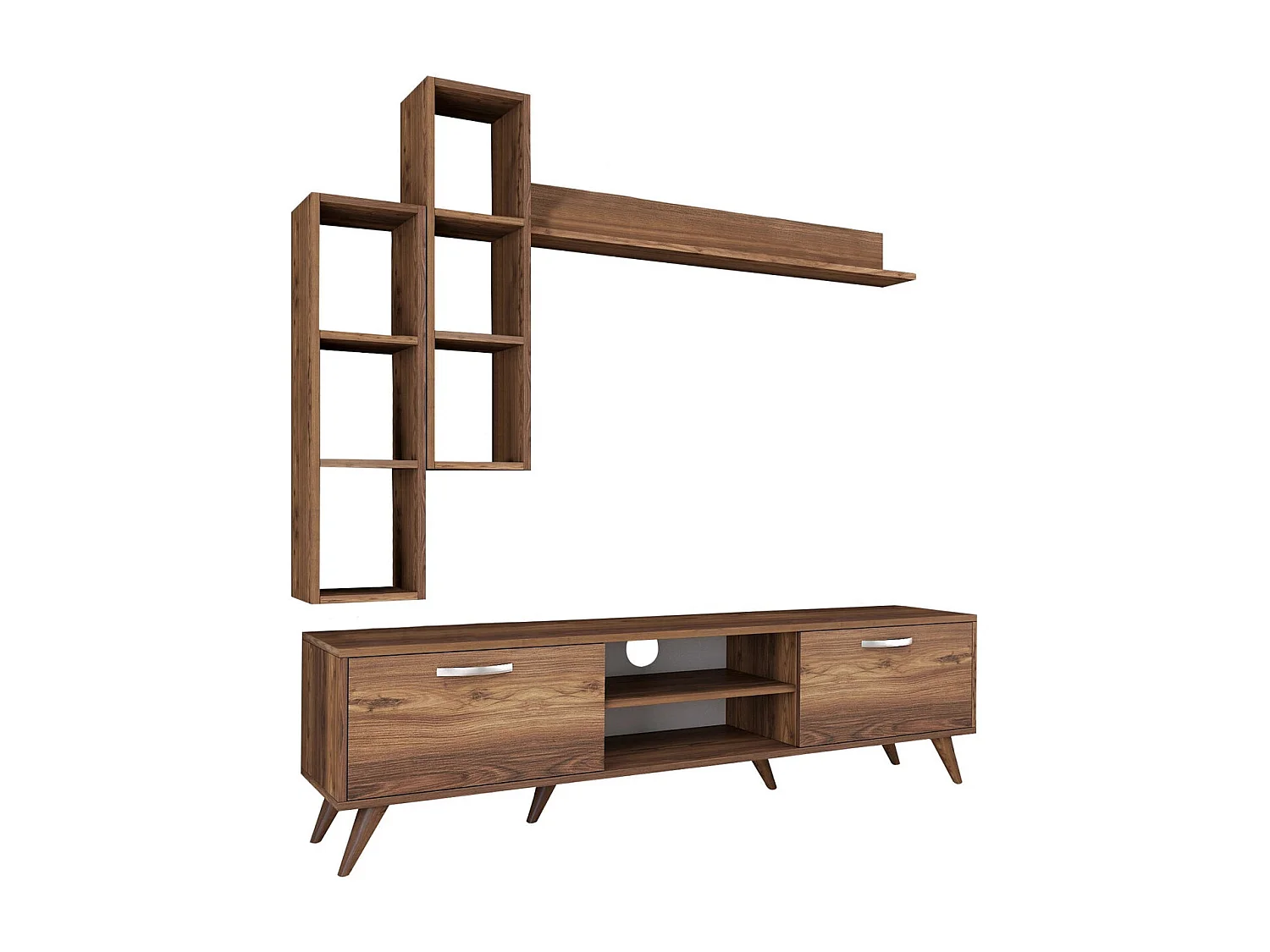 Mueble de TV moderno – 180 cm de ancho – color nogal – material de melamina