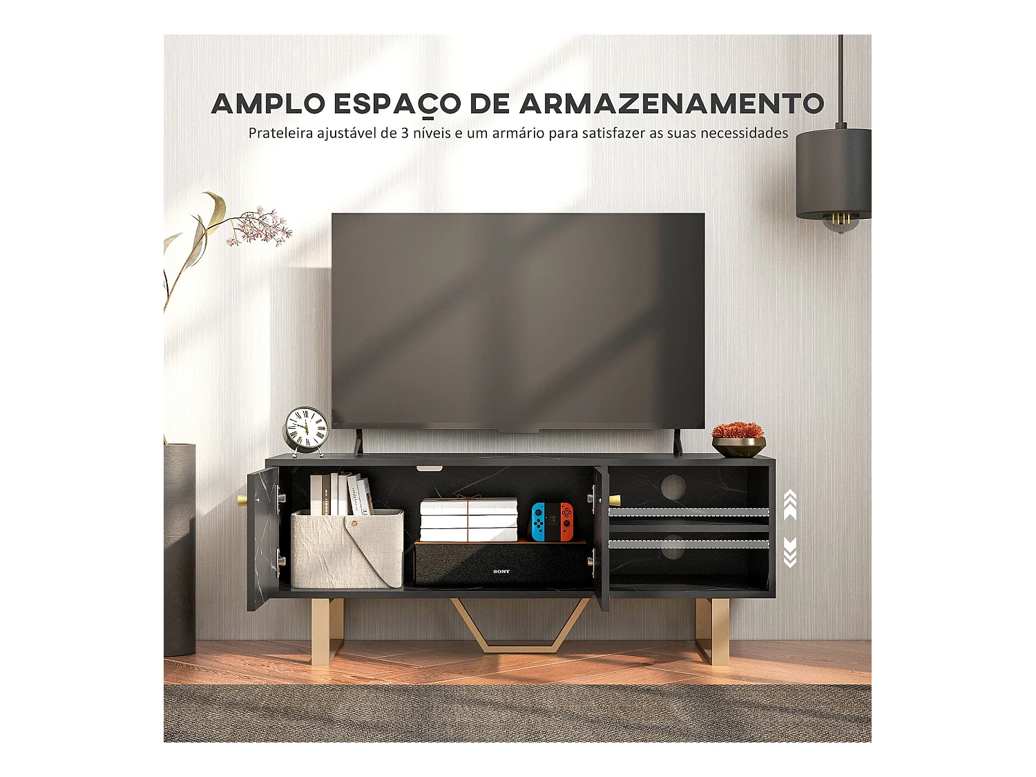 Mueble de TV Pangio Homcom 2 puertas + 2 compartimentos negro 45x110x35 cm