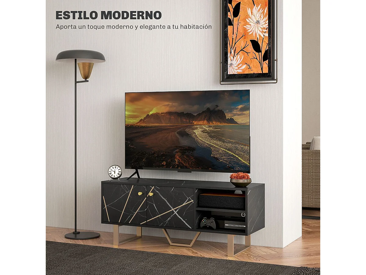 HOMCOM Suporte de TV Moderno com Efeito Mármore para Televisores de até 50" - Preto e Dourado