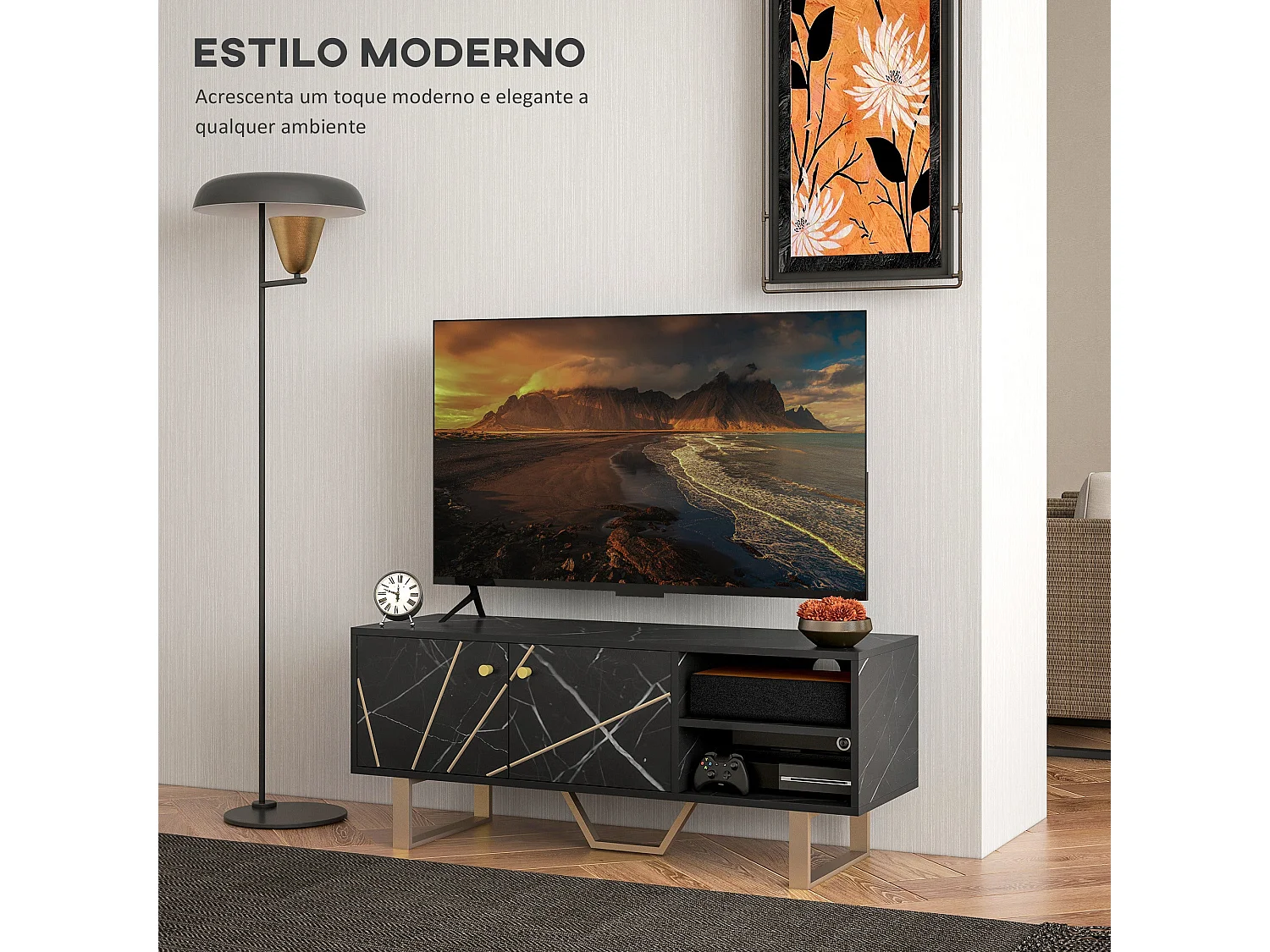 Mueble de TV Pangio Homcom 2 puertas + 2 compartimentos negro 45x110x35 cm