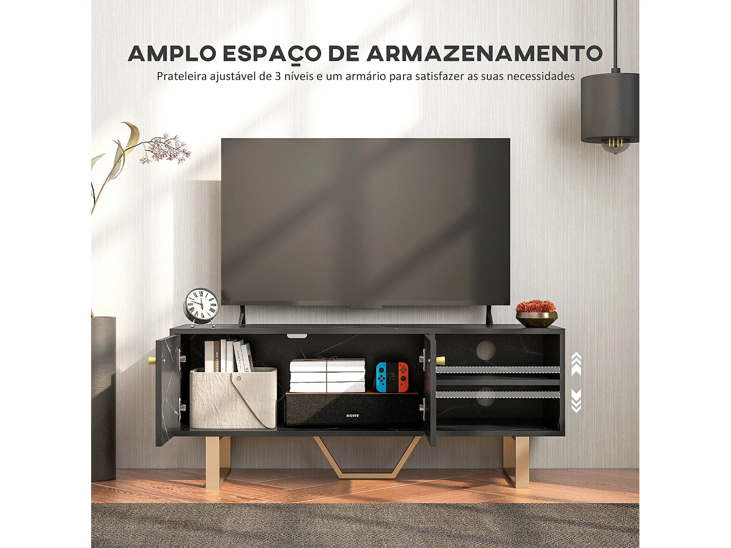Mueble de TV Pangio Homcom 2 puertas + 2 compartimentos negro 45x110x35 cm