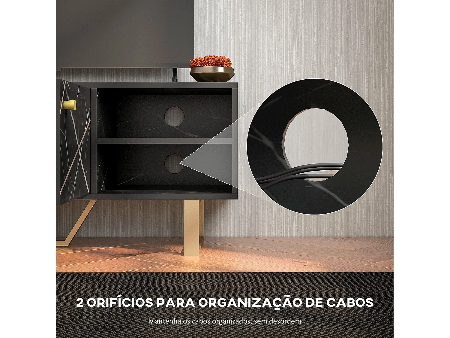 Mueble de TV Pangio Homcom 2 puertas + 2 compartimentos negro 45x110x35 cm