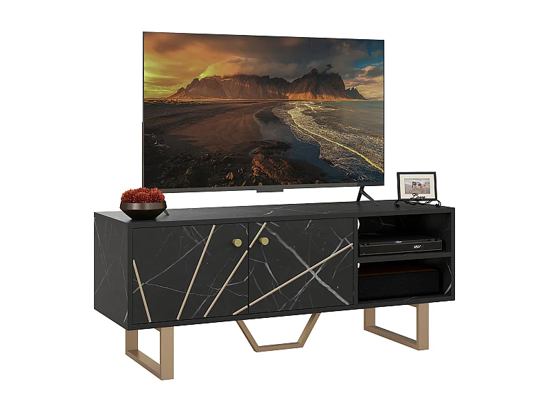 HOMCOM Suporte de TV Moderno com Efeito Mármore para Televisores de até 50" - Preto e Dourado