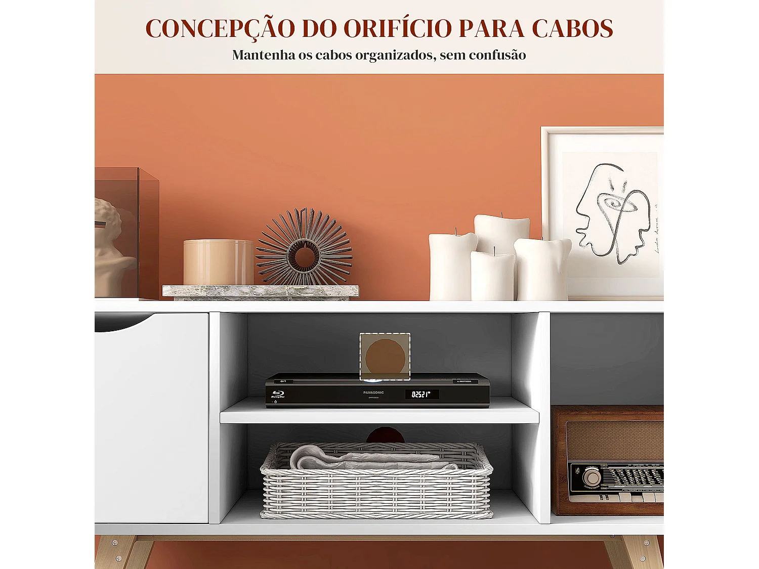 Móvel de TV Moderno HOMCOM para TVs de até 50" com Armários e Prateleiras em Branco e Madeira