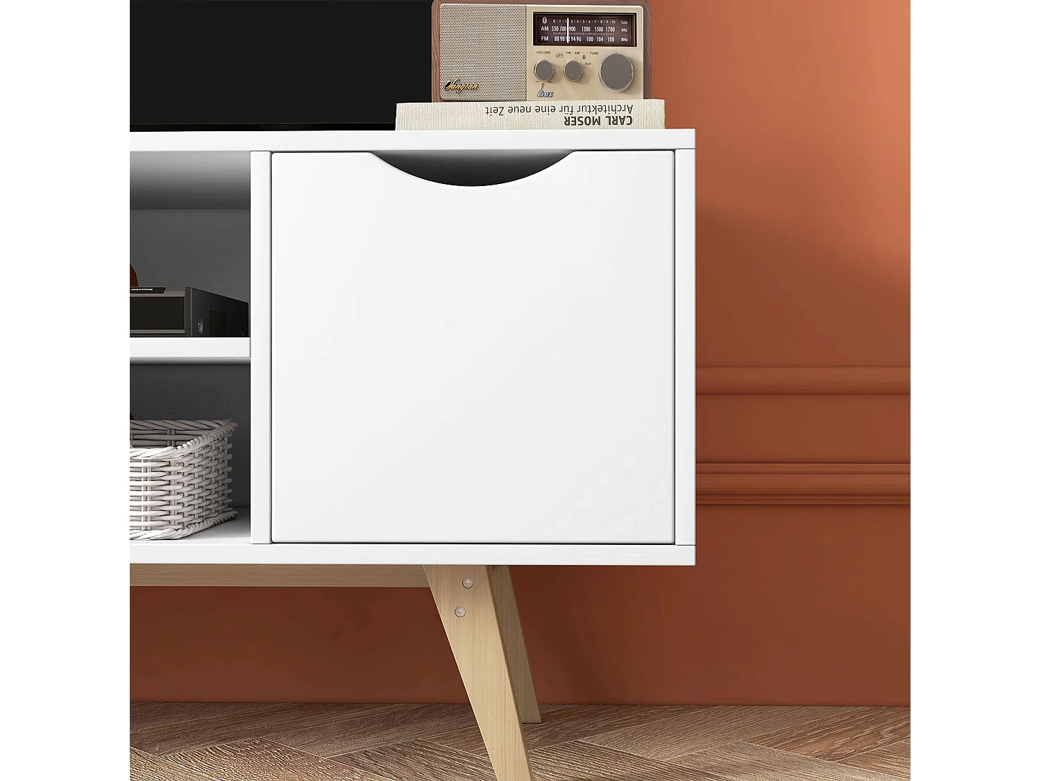 Móvel de TV Moderno HOMCOM para TVs de até 50" com Armários e Prateleiras em Branco e Madeira