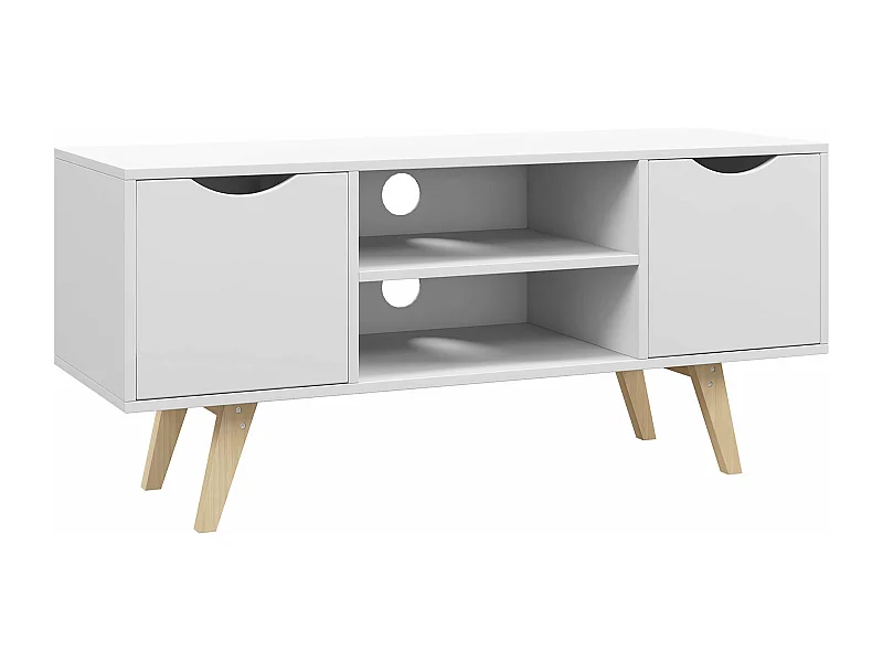 Móvel de TV Moderno HOMCOM para TVs de até 50" com Armários e Prateleiras em Branco e Madeira