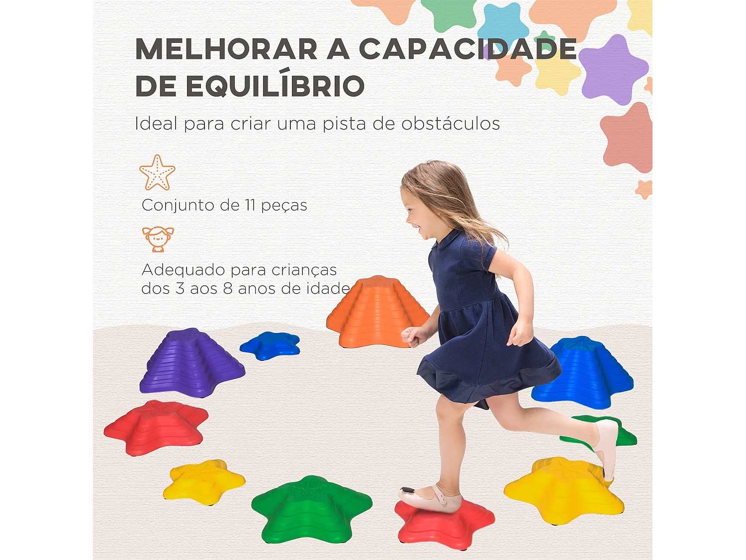 Brinquedo de Equilíbrio Empilhável para Crianças - 11 Peças Estrela do Mar Multicor