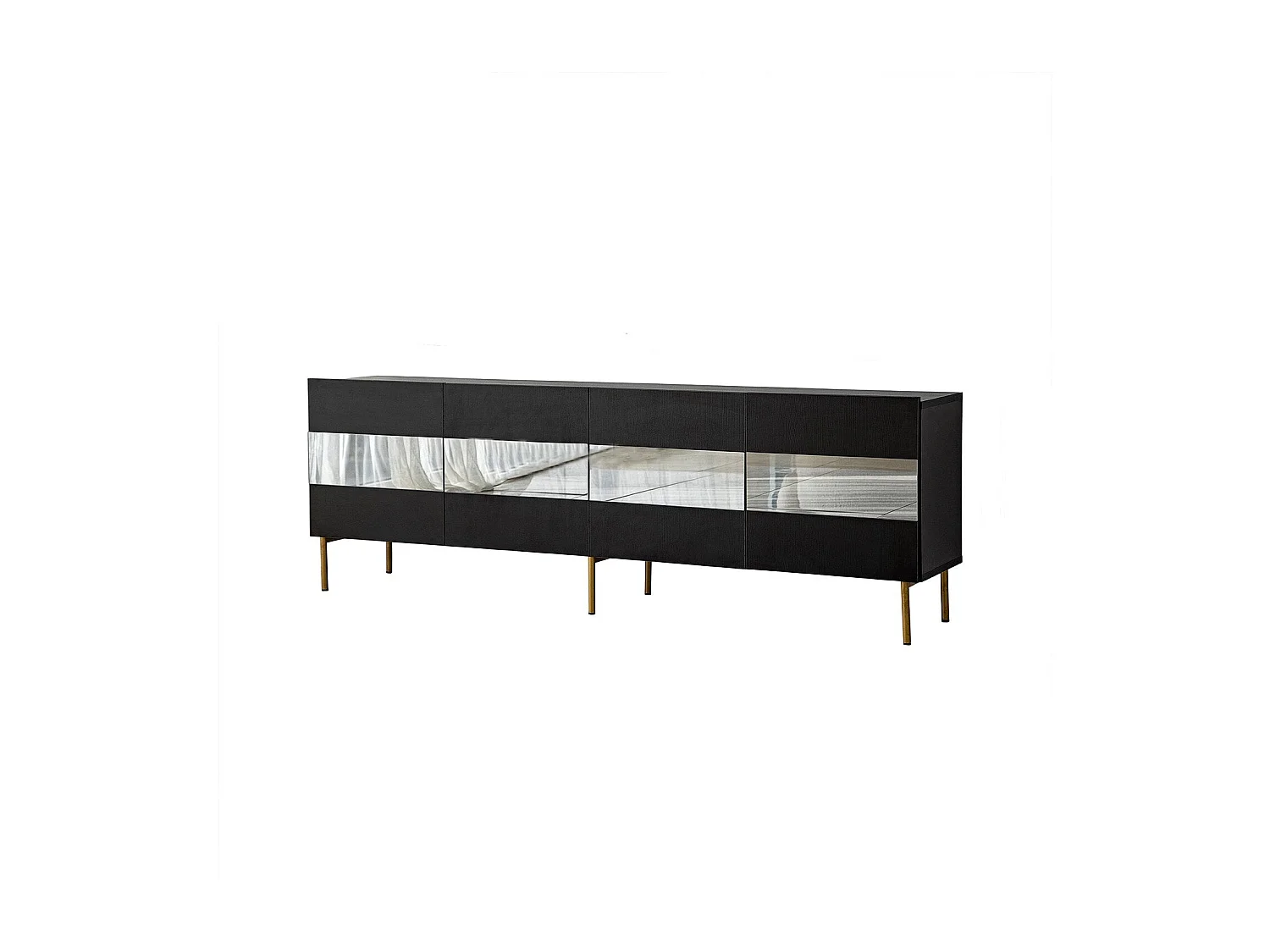 Meuble TV élégant doré et fumé, 180 x 59 x 35 cm | Panneau de particules 100 % mélaminé, épaisseur 18 mm | Élégant et fonctionnel pour un salon moderne