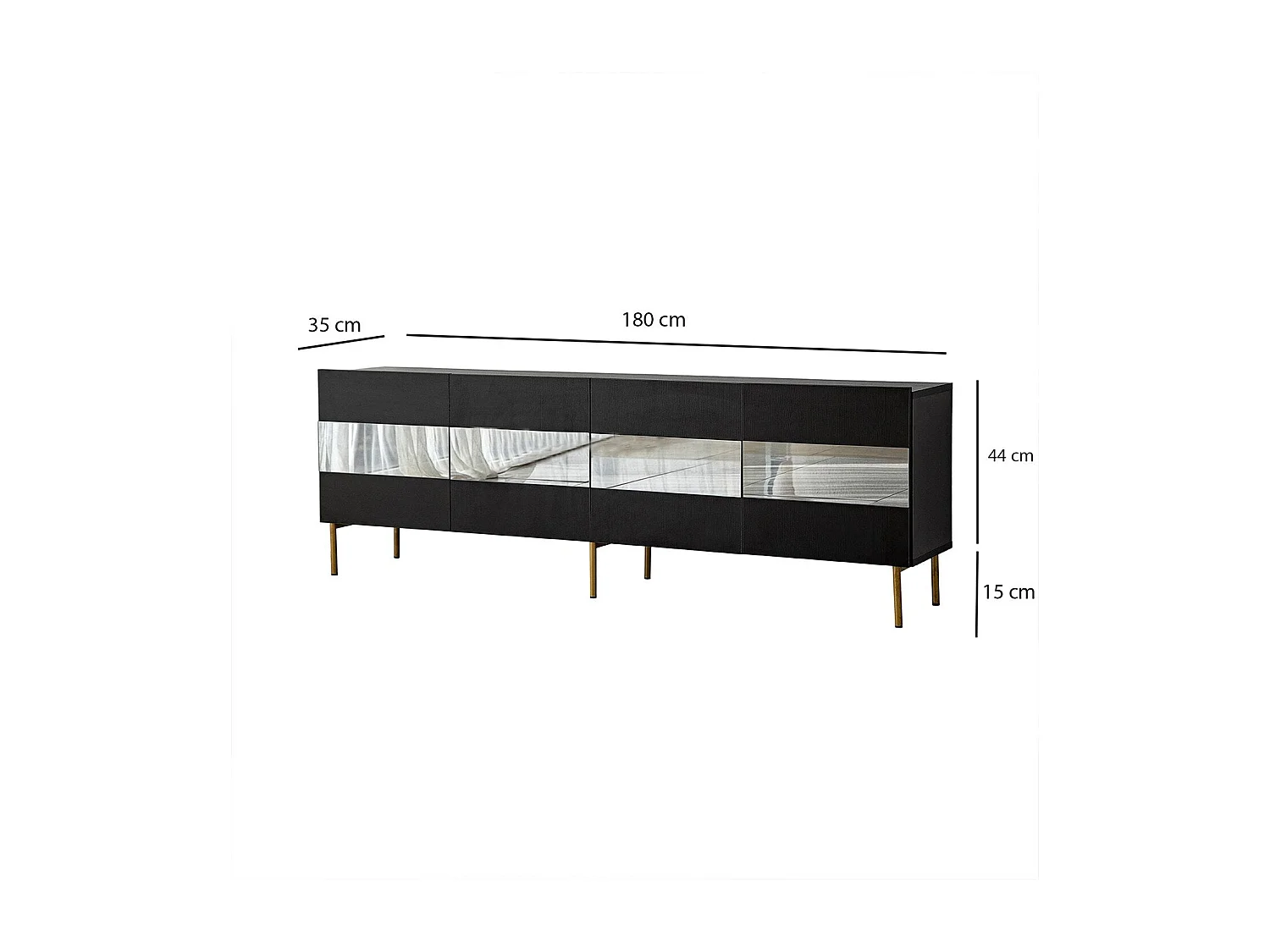 Meuble TV élégant doré et fumé, 180 x 59 x 35 cm | Panneau de particules 100 % mélaminé, épaisseur 18 mm | Élégant et fonctionnel pour un salon moderne