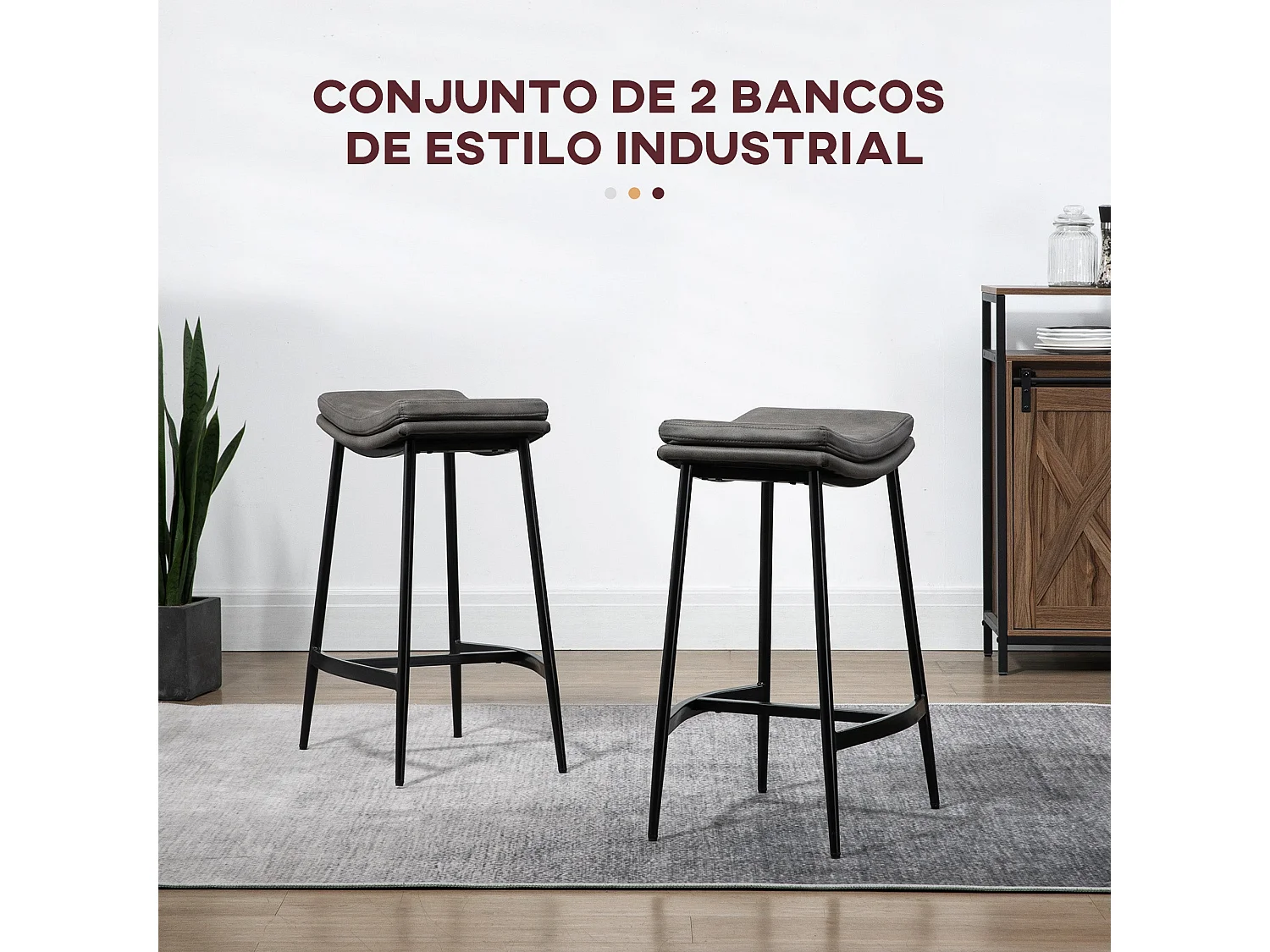 Pack de 2 taburetes Milo Homcom asiento curvo + patas de acero gris 68,5x48,5x38,5 cm