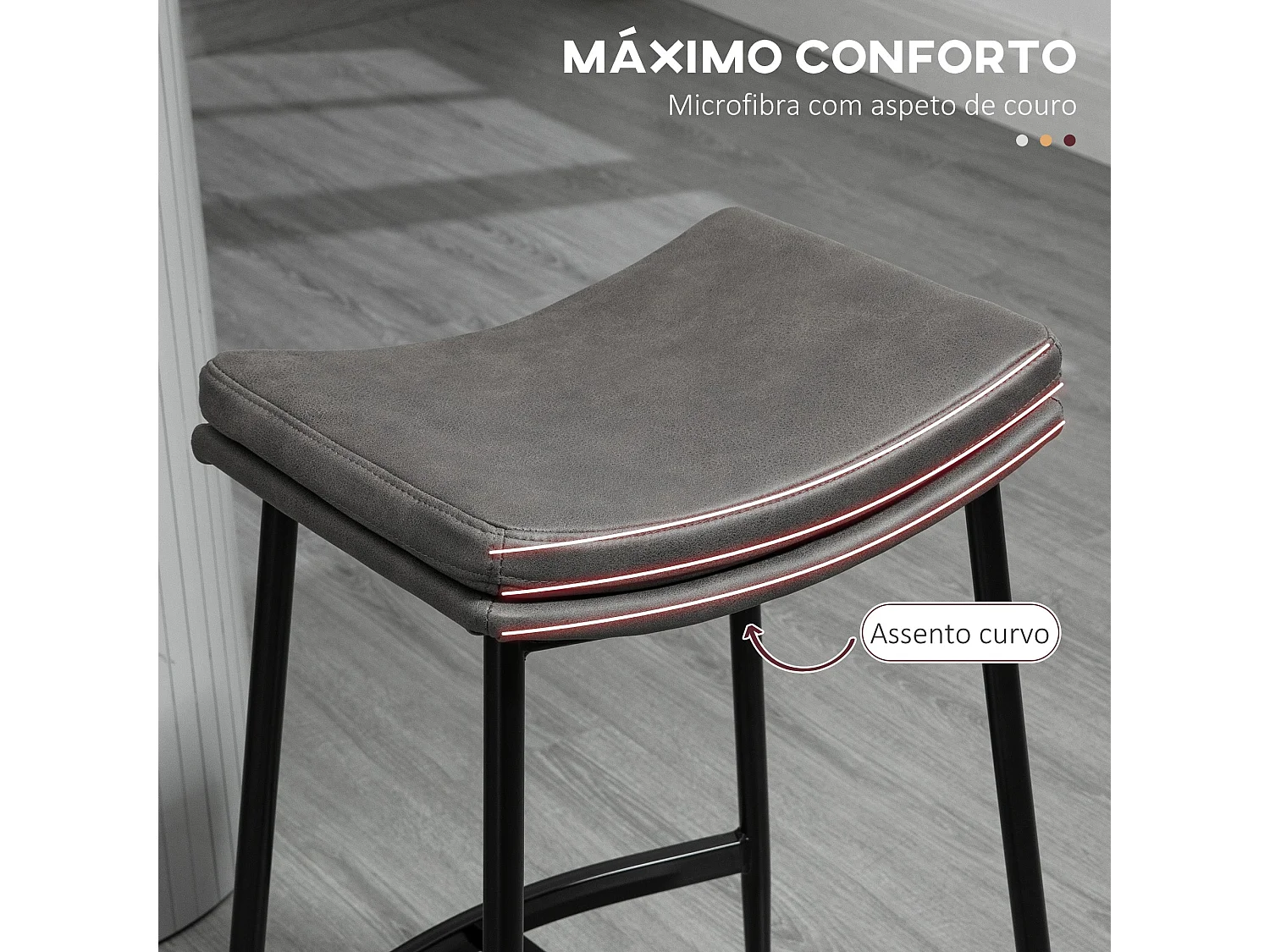 Conjunto de 2 Bancos de Bar Altos com Estilo Industrial em Cinza - Estrutura de Aço e Conforto Extra