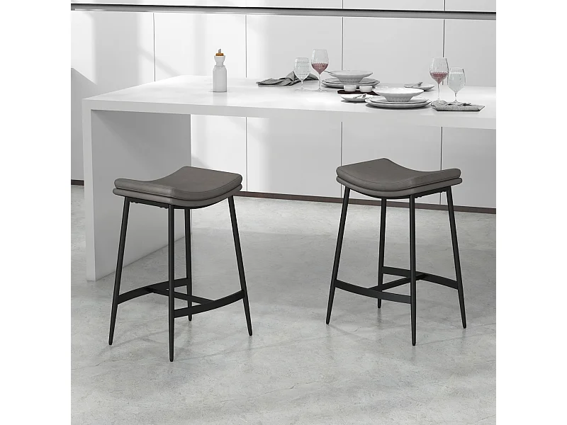 Conjunto de 2 Bancos de Bar Altos com Estilo Industrial em Cinza - Estrutura de Aço e Conforto Extra