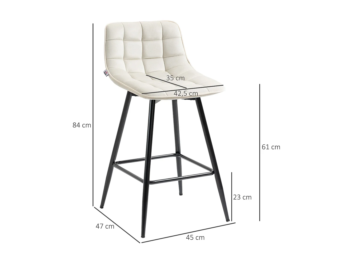 Pack de 2 taburetes Nube Homcom con respaldo acolchado crema 84x45x47 cm