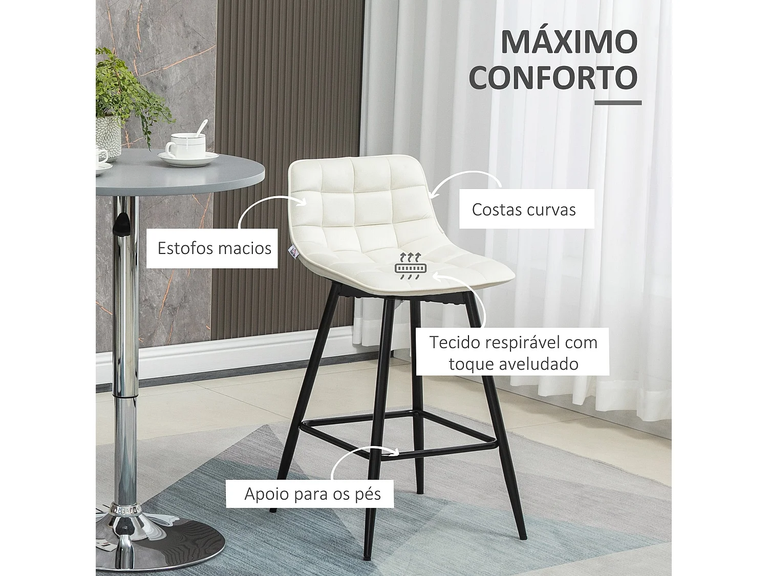 Pack de 2 taburetes Nube Homcom con respaldo acolchado crema 84x45x47 cm