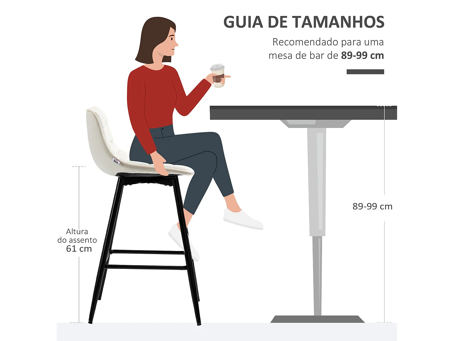 Pack de 2 taburetes Nube Homcom con respaldo acolchado crema 84x45x47 cm