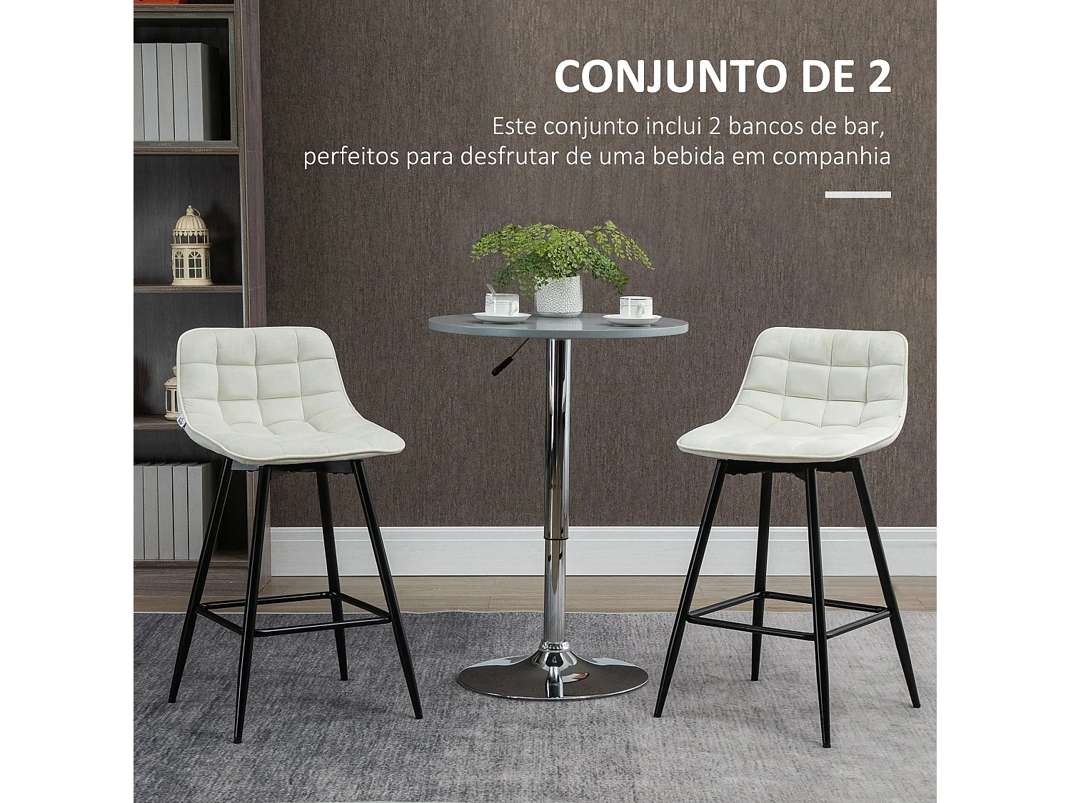 Bancos de Bar HOMCOM: Conjunto de 2 Bancos Altos Estilo Nórdico com Encosto e Apoio para os Pés - Creme