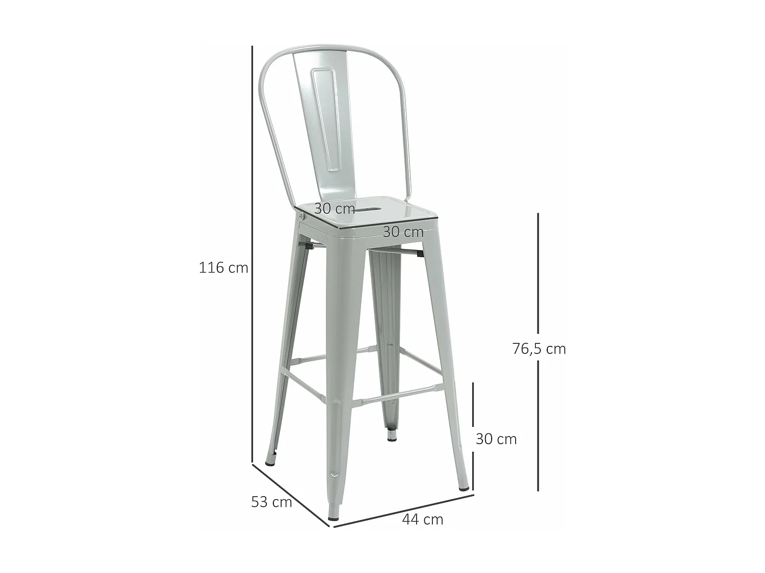 Conjunto de 4 Bancos Altos de Metal HOMCOM para Cozinha e Bar - Cinza, Estilo Industrial, Carga 120kg